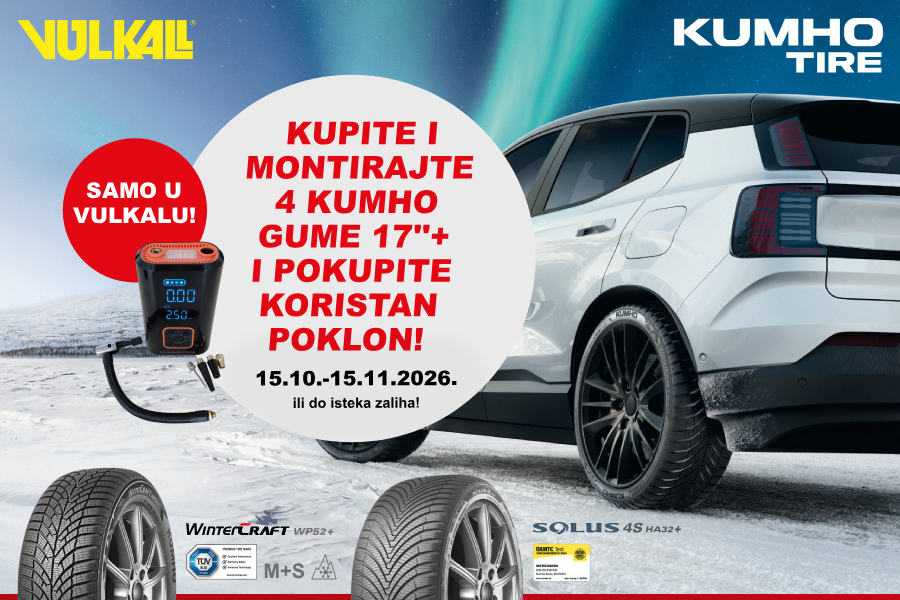 KUMHO PROMOCIJA U VULKALU: Besplatni 3-u-1 kompresor uz gume od 17” i veće